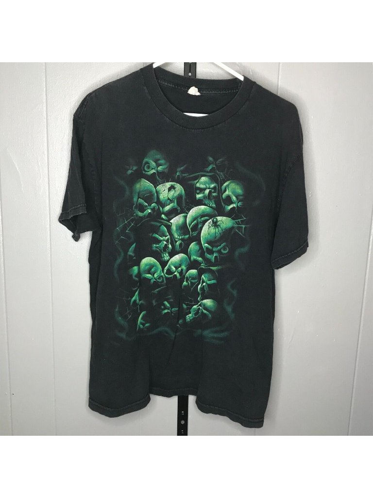 Vintage Skull Pile Graphic Grunge Mens Large Black T-Shirt Hard Core 90’s Y2k